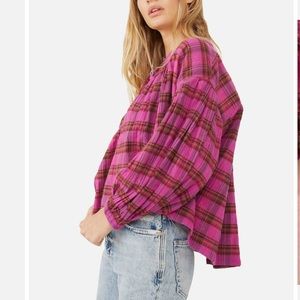 WE THE FREE/ Free People Women's Jessi Plaid Top (L, Pink Combo)